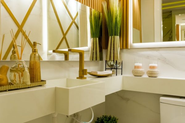 modern zen bathroom with tropic plants.